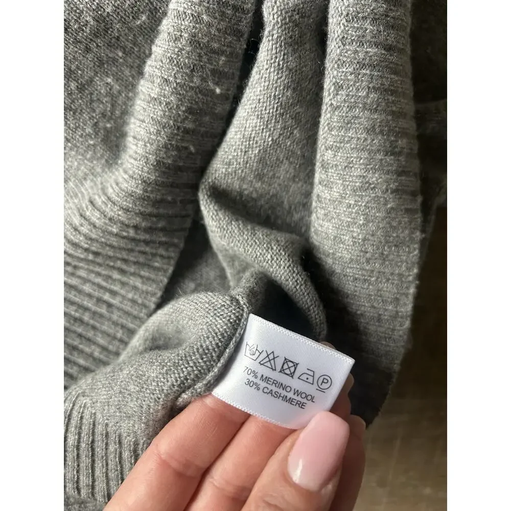 Lisa Todd Cashmere Merino Wool Sweater Women’s M Gray Cowl Neck Zip Knit MINT - Picture 7 of 13